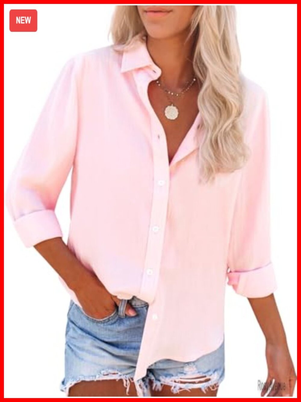 Cotton Oxford Long Sleeve Button Down Blouse